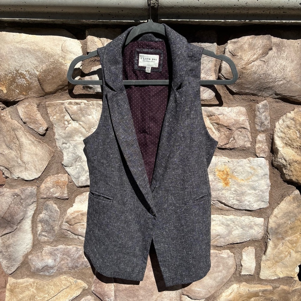 I Love H81 Vest Gray Tweed Womens Medium One Button Long Preppy